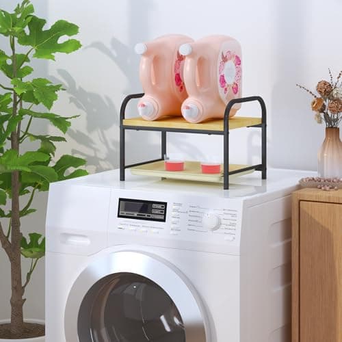 2-in-1 Laundry Detergent Holder & Organizer with Drip Tray, 2-Tier Metal Shelf for Countertop - Soap Dispenser & Storage Stand for Laundry Room, Kitchen, Bathroom, Black - Thumbnail 2