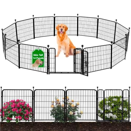 ADAVIN Garden Fencing 36 inch High, 14 Panels Total 31 Ft(L), Animal Barrier Fence, Wide gate Low Threshold, Yard Fence for Dogs, Black Metal Garden Fences and Borders, Outdoor Rabbit Fence - Image 1