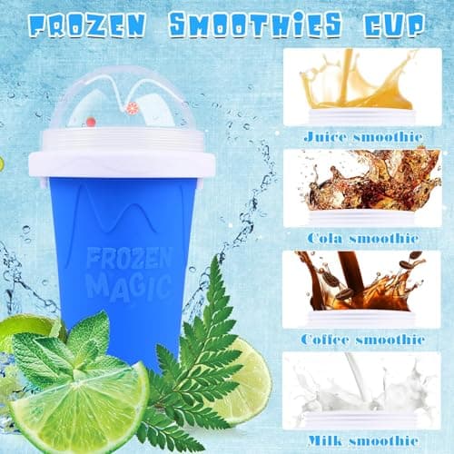 Slushie Cup 2 Pack DIY Slushy Maker Cup Frozen Magic Squeeze Cups for Juice Milk Yogurt Ice Cream Make, DIY Smoothie Cooling Cups with Lid & Straw for Kids Friends Family - Thumbnail 2