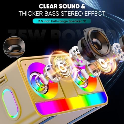 RayangSound Karaoke Machine, Real 35W Portable Speaker,8H Long Time, 2 Rechargeable Wireless Microphones,LED,Karaoke Machine for Adults & Kids,BT/FM/USB/TF/AUX,for Home Party/Outdoors(CHJ171-Golden) - Thumbnail 4