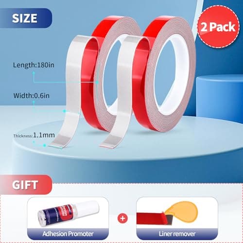 PHIXBEAR Super Strong Adhesion, Heavy Duty Double Sided Tape, Waterproof for Indoor & Outdoor Use, Multipurpose Automotive Wall Mounting Foam Adhesive (0.6in×30ft), 2 Rolls - Thumbnail 2