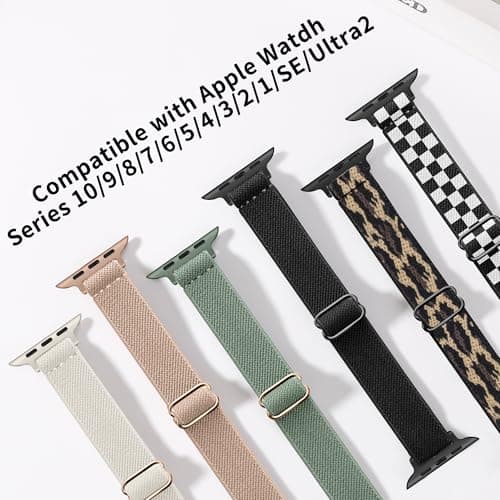 6 Pack Slim Stretchy Bands Compatible with Apple Watch Band 40mm 41mm 42mm 38mm 44mm 45mm 46mm 49mm Women Men, Soft Fashion Nylon Braided Elastic Strap for iWatch Series 11 10 SE 9 8 7 6 5 4 3 2 1 Ultra 2 (6p01, 38MM/40MM/41MM/42MM(Series 11 10)) - Thumbnail 4