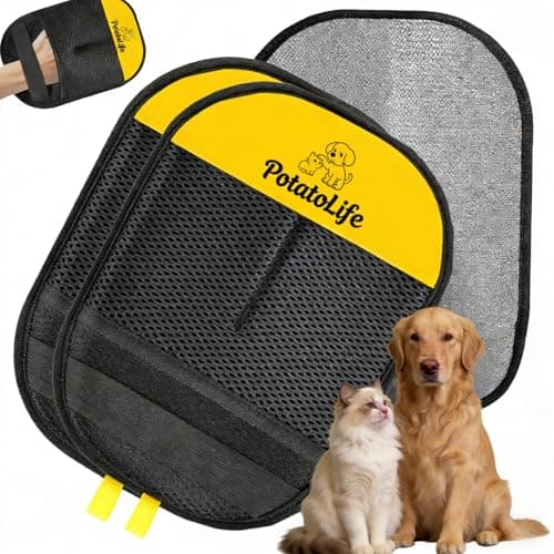 PotatoLife Pet Hair Removal Glove Upgraded Reusable Electrostatic Washable Fur Remover for Dogs Cats, Grooming Mitt for Couch, Sofa, Furniture, Carpet, Clothing and Car Seat, 2-Pack Large