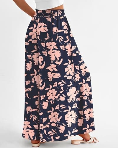 BTFBM Women Casual High Waist Wide Leg Pants 2026 Spring Summer Long Palazzo Pants Pocket Lounge Beach Vacation Clothes(Print Navy Pink, Small) - Thumbnail 4