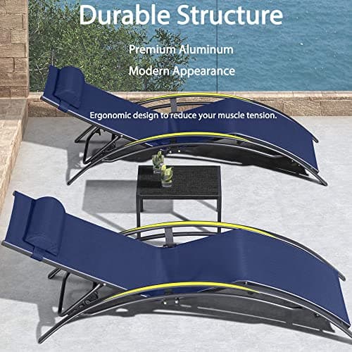 PURPLE LEAF Patio Oversized Chaise Lounge Chair Set with 2 Side Table Pool Outside Adjustable Recliner Chairs for Beach Outdoor Sunbathing Tanning Poolside Loungers Chair - Thumbnail 6