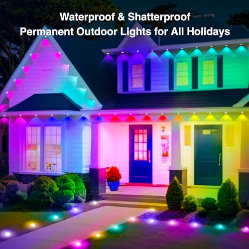 Honche Permanent Outdoor Lights Eaves Light House Light Outdoor Permanent Lights for Holiday,Party, Daily,Multicolor (mulito Color, 54ft with 36 Lights) - Thumbnail 5