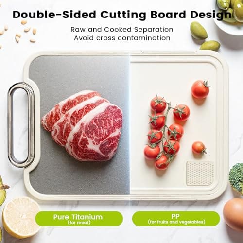 Titanium Cutting Board for Kitchen, Cutting Boards Non Toxic Double Sided Metal Pure Titanium and Wheat Straw PP Chopping Board Food Grade Easy to Clean Large Size 16"*10"*0.9"(White) - Thumbnail 2