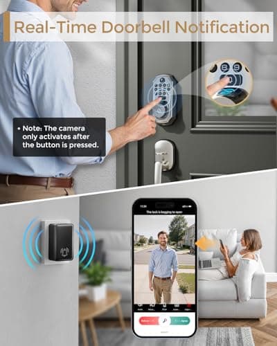 ARPHA WiFi Smart Lock with Camera - Keyless Entry Deadbolt with Handle Set, 5-in-1 Camera+Doorbell+Fingerprint+Keypad, App Control, Auto Lock, Easy Install, Waterproof for Front Door, Satin Nickel - Thumbnail 4