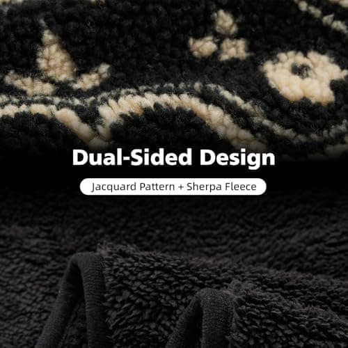 SHINEDOOR Jacquard Sherpa Wearable Blanket Lap Blanket Comfy Poncho Throw with Wooden Buttons Fleece Wearable Blankets for Women Soft Winter Shawl Gifts & Home Snowflake Grey Pattern - Thumbnail 3