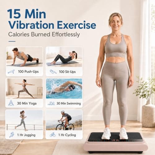 Natini Vibration Plate Exercise Machine - Whole Body Vibration Platform Machine with Pilates Bar Resistance Bands for Home Fitness Training Equipment & Weight Loss (Pink) - Thumbnail 3