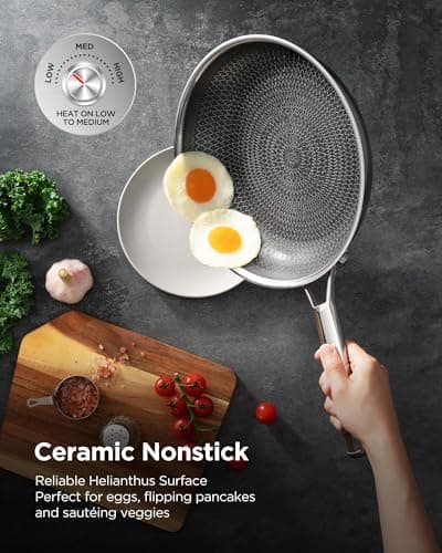 Nonstick Sauce Pan with Lid, Non-Toxic Tri-Ply Hybrid Ceramic Saucepan, 1.5&2.5 Quart Stainless Steel Pans, PFAS/PFOA/PTFE Free, Dishwasher & Oven Safe, Induction Compatible - Thumbnail 5