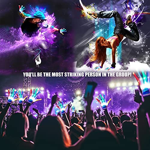 GLEDLOVES LED Finger Gloves - Light Up Gloves with 5 Color/6 Mode for Teen & Adult Gifts - Perfect for Halloween & Christmas Party (1 Pair/L) - Thumbnail 4