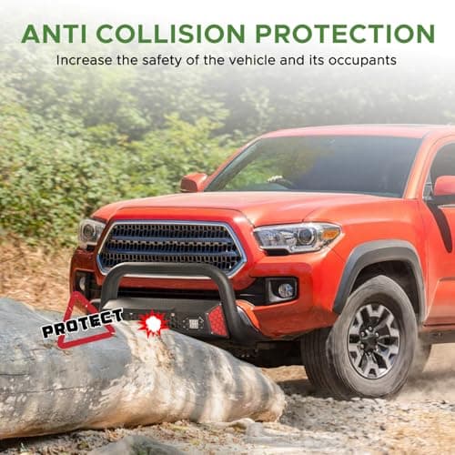 Partree Bull Bar Fit for Toyota Tacoma 3rd gen 2016 2017 2018 2019 2020 2021 2022 2023 with LED Light & w/License Plate Bracket DIY Paintable Front Bumper Brush Push Bar Grille Guard Protector - Thumbnail 4