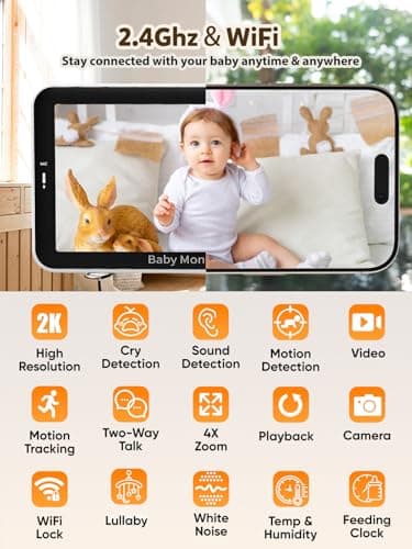 iFamily WiFi Baby Monitor with App – Smartphone Baby Monitor with 5" HD Monitor & 2K Camera, Night Vision, 2-Way Talk, Motion Tracking&Alerts, Temp Sensor, Lullabies,Secure WiFi Lock - Thumbnail 2