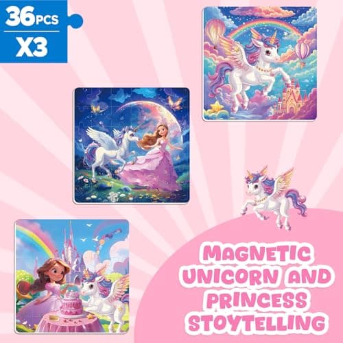 Magnetic Jigsaw Puzzles for Toddlers Kids 3-8 Girls,(3 36-Pieces) Travel Puzzles Toys for Kids Ages 4-6,Take-Along Car Airplane Road Trip Activities Game for 3 4 5 6 7 8 Year Old Birthday Gift - Thumbnail 6