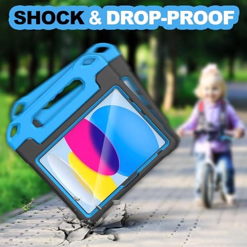 YIHE Kids Case for iPad (A16) 11th Generation 11 Inch 2025 & iPad 10th Generation 10.9 inch 2022, with Built-in Screen Protector and Handle Stand, Full Body Shockproof Protective Cover, BlackBlue - Thumbnail 5