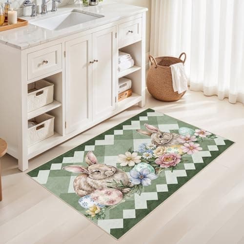 cotiled Area Rug for Living Room, Washable Non-Slip Large Area Rug, Indoor Floor Carpet Low Pile Soft Boho Farmhouse Rug for Bedroom Dining Room Green 3x5 - Thumbnail 4