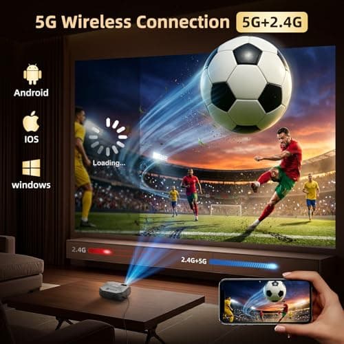 FUDONI Projector with WiFi and Bluetooth, Outdoor 4K Support 18000L Projector HD 1080P Max 300" Display, Movie Video Portable Home Theater Projector Compatible with USB/HDMI/iOS/Android/TV Stick - Thumbnail 3