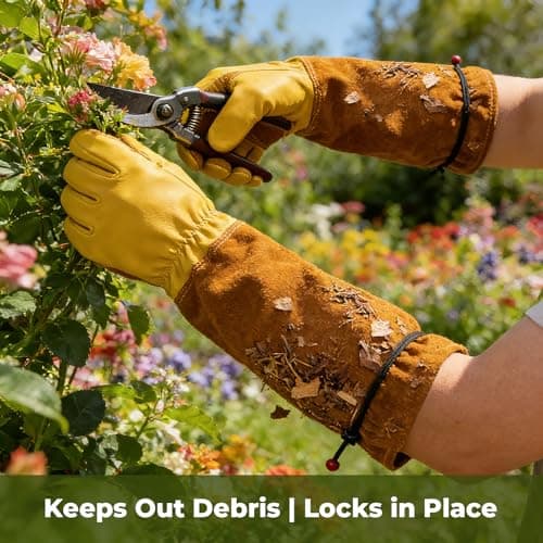 Aegend Long Gardening Gloves for Men, Reinforced Fingertips Cowhide Leather, Elbow-Length Gauntlet Cuff, Breathable & Durable for Yard Work Fit for Large Hands (Gold Yellow, XL) - Thumbnail 5