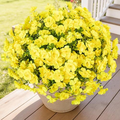 Lnoicy 16 Bundles Realistic Artificial Camellia Flowers for Outdoor, UV Resistant Faux Lifelike Fake Flowers for Home Decor, Wedding, Centerpiece（Yellow） - Image 1