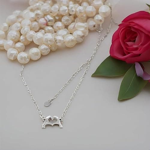 HBFKL Silver Birthday Gifts Neckalce, Heart Hands Necklace Best Birthday Christmas Day Gifts for Girls Women, Wife, Daughter, Granddaughter, Bestie, Sister - Thumbnail 5