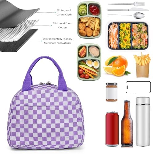 Lunch Bag for Women Grils Adult Cute Corduroy Lunch Tote Bags Reusable Insulated Lunch Box Large Capacity for Work Picnic or Travel - Thumbnail 3
