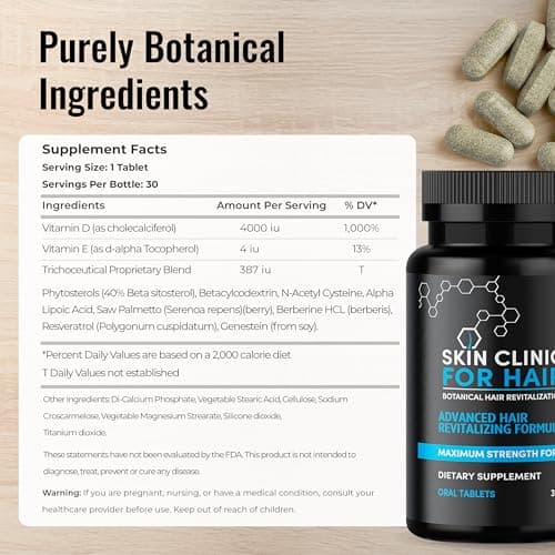 Healthy Hair Made Simple – Clinically-Proven Once Daily Hair Loss Support Tablet – Propriety Botanical Blend - Safe & Natural Supplement for Men & Women - By Skin Clinic for Hair - USA Made - Thumbnail 5