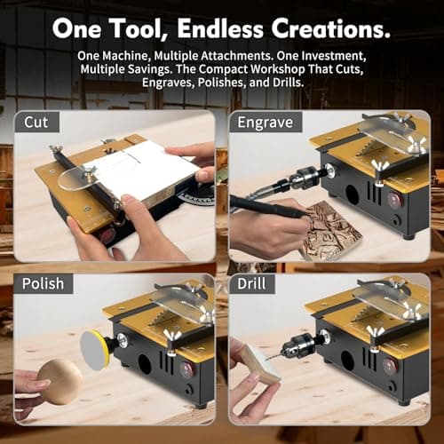Super Mini Table Saw for Crafts,[Dual Motor & Switches] 7 Speeds MAX 200W Multifunctional Table Saw with 122+ Accessories, Cut/Engrave/Polish/Drill, Compact Design for Model Making, Gift for Creators - Thumbnail 6