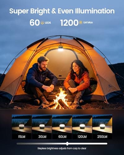 Glocusent Camping Lights Rechargeable, 5000mAh 120H Runtime, Led Camping Lantern with 5 Brightness 3 Modes & SOS, IPX5 Waterproof, Pocket Lanterns for Power Outages, Emergency Light, Camping - Thumbnail 2