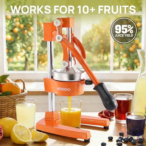 ARINOO Kitchen Cast Iron Citrus Juicer,Manual Hand Press Orange Juicer,Heavy Duty Countertop Squeezer for Lemon,Orange, Easy to Use & Clean（Orange) - Thumbnail 2