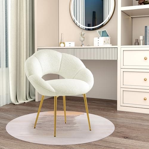 SUPPNEED Home Office Desk Vanity Chair: Petal Cute Comfy Accent Makeup Chair with Back Arms Modern Comfortable Metal Aesthetic Make Up Chairs for Girls Women Gold & White - Thumbnail 2