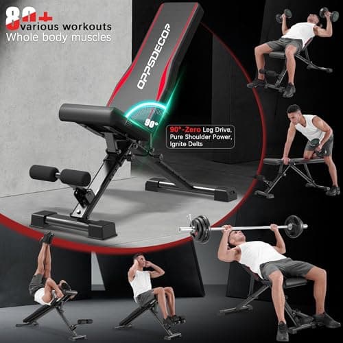 OPPSDECOR Adjustable Weight Bench, Easy Assembly Fast Folding Workout Bench, Space Saving Weight Benches Incline Decline Flat Utility Bench Press Bench for Home Gym Strength Training - Thumbnail 6