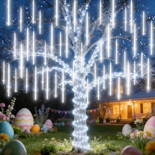 EAGWELL Christmas Lights Outdoor 12 Inch 10 Tubes Meteor Shower Light LED Falling Rain Drop Lights Icicle Cascading Xmas String Decor for Tree Wedding Party Garden Easter Light Decoration,Shine White - Image 1