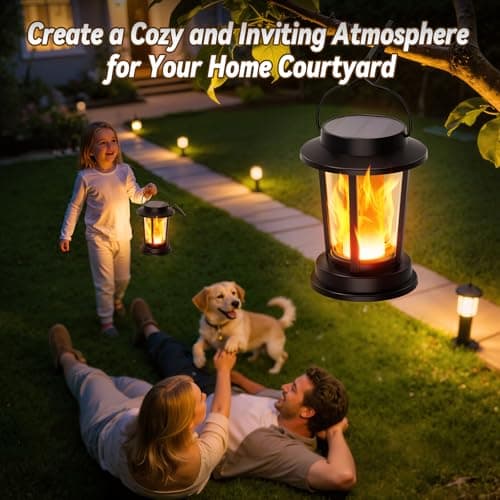 TuyLuxe Solar Lanterns Outdoor Waterproof, Upgraded Flickering Flame Solar Lights Outdoor, Solar Powered Lanterns Decorative, Hanging Solar Lantern for Garden Yard Patio Path Porch Tree Decor 2 Pack - Thumbnail 6