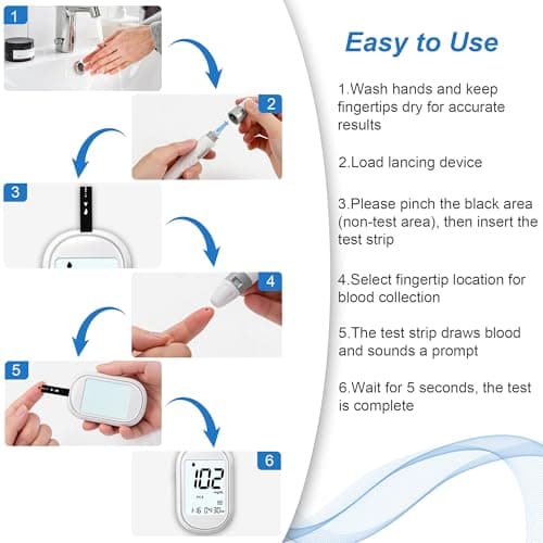 Glucose Monitor Kit – All-in-One Blood Sugar Monitor with 100 Test Strips & Lancets, High Accuracy Glucose Monitor, Large Bright Screen, PC/AC/CTL Mode, No Coding, Diabetes Testing Kit for Home - Thumbnail 6