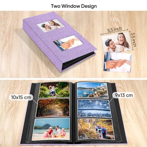 MSTONAL Photo Album 4x6 300 Pockets for Wedding Gifts, Linen Hardcover Memory Book with Front Window for Family Anniversary School Baby Travel Pictures Holds 300 Horizontal Photos, Purple - Thumbnail 4