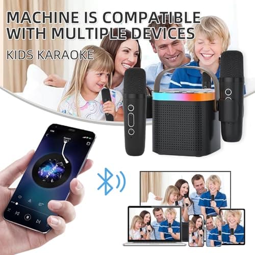 DRSYXCS Portable Karaoke Machine with 2 Wireless Microphones Bluetooth Speaker with Led Lights 5 Sound Mode, Home Party Toy for Kids, Teens & Adults,Ideal Halloween & Birthday Gift for Ages 3-12 - Thumbnail 2