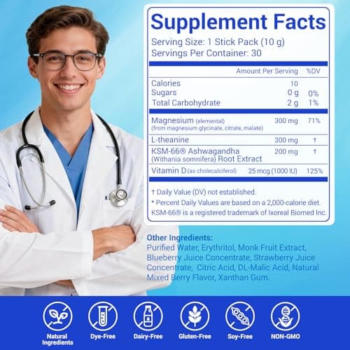 ASSR Pure Calm Cortisol Reducer Drink Sleep Aid Supplement, Ready to Drink No Mix, Triple Magnesium Glycinate, Malate, Citrate, Ashwagandha, L Theanine, Vitamin D, Sleep Relax Focus Mood Support, 30ct - Thumbnail 2