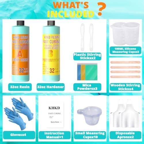 Epoxy Resin, KHKD RESIN 64 OZ Fast Cure Epoxy Resin Kit, Quick Dry Resina Epoxica Upgrade 4 Hours Unmould, Clear High Gloss Epoxy, Odorless Art Resin for Painting, Craft, Coasters, Coating, Jewelry - Thumbnail 4