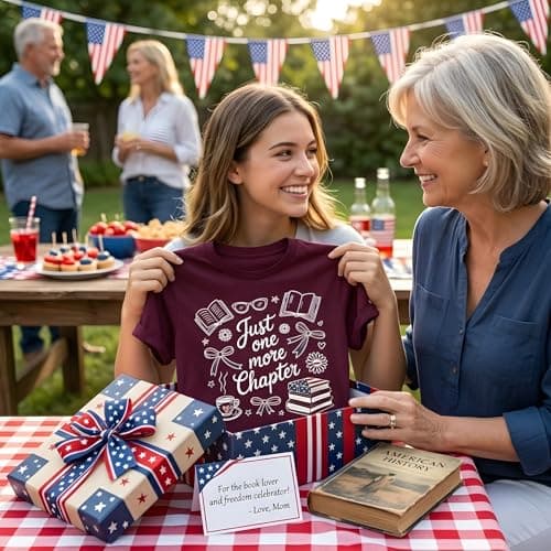 Women's 4th of July Patriotic Shirts Just One More Chapter Book Lover T-Shirt American Flag Reading Tee Summer Tops - Thumbnail 5