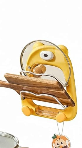 Kitchen Pot Lid Organizer, Drill-Free Suction Cup Rack with Anti-Slip U-Shaped Grooves, Multi-Purpose Double-Layer Storage for Pot Lids Cutting Boards Sponges, Removable Drip Tray, 10kg/22lbs Load