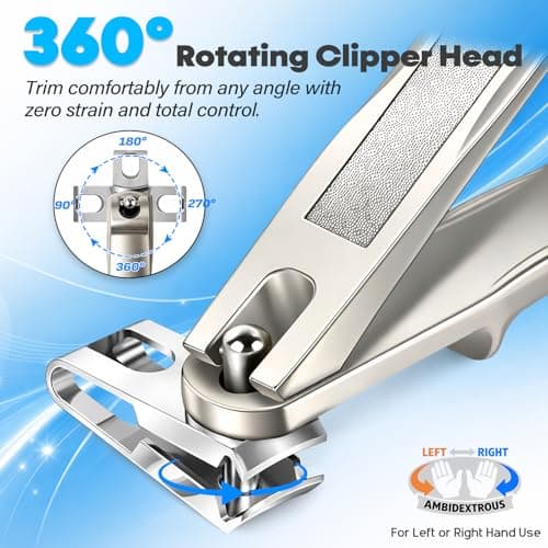8-in-1 Heavy Duty Toenail & Fingernail Clippers for Seniors Men with Thick & Ingrown Nails - Manicure Pedicure Kit with 360° Swivel Head - Professional Wide Jaw Podiatrist Tools - Thumbnail 3