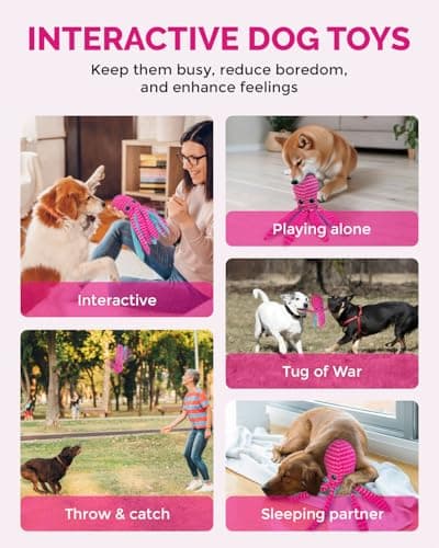 FoxFocus Squeaky Dog Toys for Large Dogs - Durable Dog Toys for Aggressive Chewers to Keep Them Busy - Interactive Plush Chew Toy with Squeaker & Crinkle Paper for Training Reward & Gift - Pink - Thumbnail 4