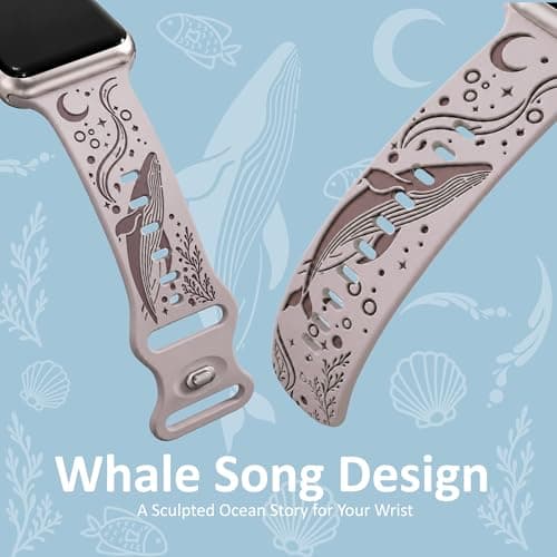 HATILP Whale Engraved Band Compatible with Apple Watch 38/40/41/42mm, Two-Layer Sculpted Ocean Design Soft Silicone Strap for Women, Series 11 10 SE Ultra 9 8 7 6 5 4 3 2 1 - Thumbnail 2