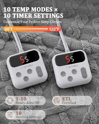 CAROMIO Electric Blanket King Size Dual Control - Thick Tufted Sherpa Heated Blanket with 10 Heating Levels and 10 Time Settings, ETL Certified Fast Heating Blankets King Size 90"×100", Grey - Thumbnail 4
