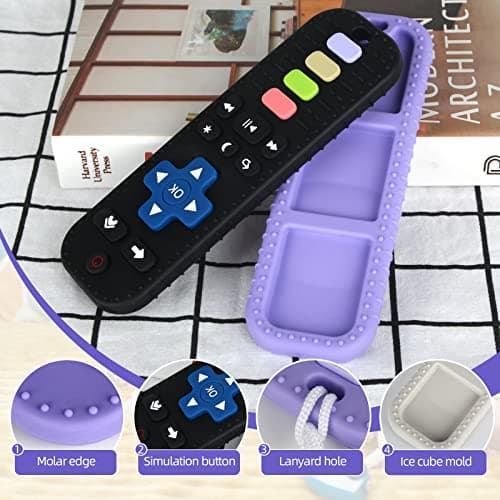 Chuya Baby Remote Control Teether Toy Chew Toy for Babies 3-24 Months Teething Relief Baby Toys for Infants Black+Purple - Thumbnail 2