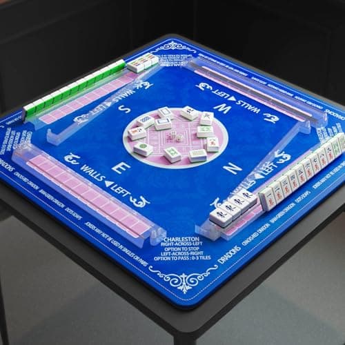 Blue Mahjong Mat for Table with 4 Racks - Anti Slip Mats for Card Poker Playing Board Game Tabletop Gaming - Noise Reduction Foldable Mah jongg Table Cover - Rectangle Mahjong Pad (32" x 32") - Image 1