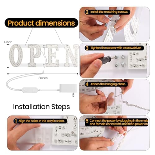 LED Open Signs for Business 30"x10" Dimmable 7 Color Bright Business Open Sign with Hanging Installation for Window Stores, Hotel, Store, Bar, Retail Shop, Salon, Restaurant - Thumbnail 3