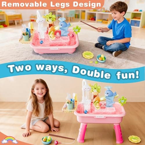 Cosminy 2026 Upgraded Water Table for Toddlers 1-3, Kids Play Sink with Running Water, Toddler Kitchen Sink Toy with Pump, Fishing Game & Sensory Water Play Toys for Boys Girls (Pink) - Thumbnail 3