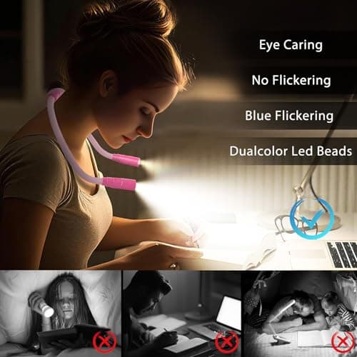 LUXJET 80 Hours Neck Light, Rechargeable Book Light for Reading with 3 Color Modes, Hands-Free Lamp for Camping, Crafts, Travel, Ideal Gift for White Elephant Stocking Stuffer - Thumbnail 4